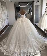 Off the shoulder Lace Ball Gowns Tulle Semi Formal Prom Bridal Gowns